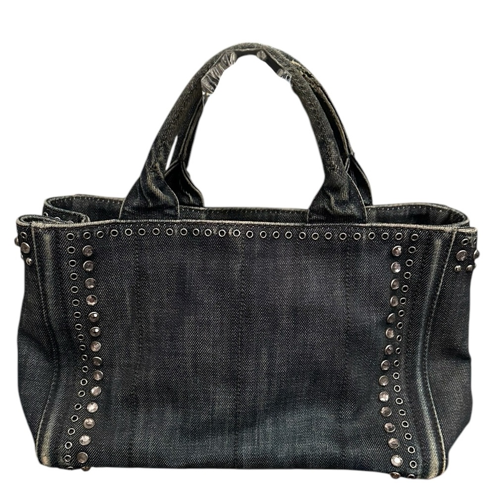 Authentic Prada Canapa Denim Studded Bag - Picture 2 of 7